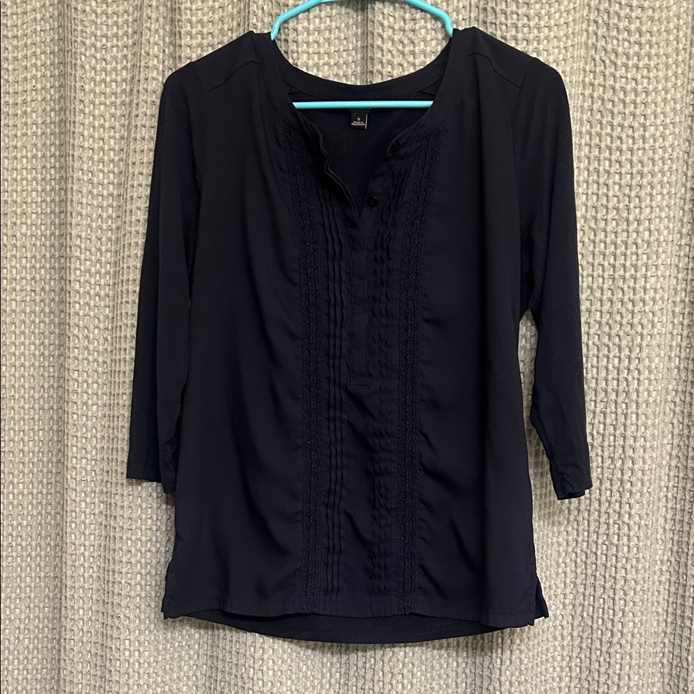 Ann Taylor Navy Pleated Blouse